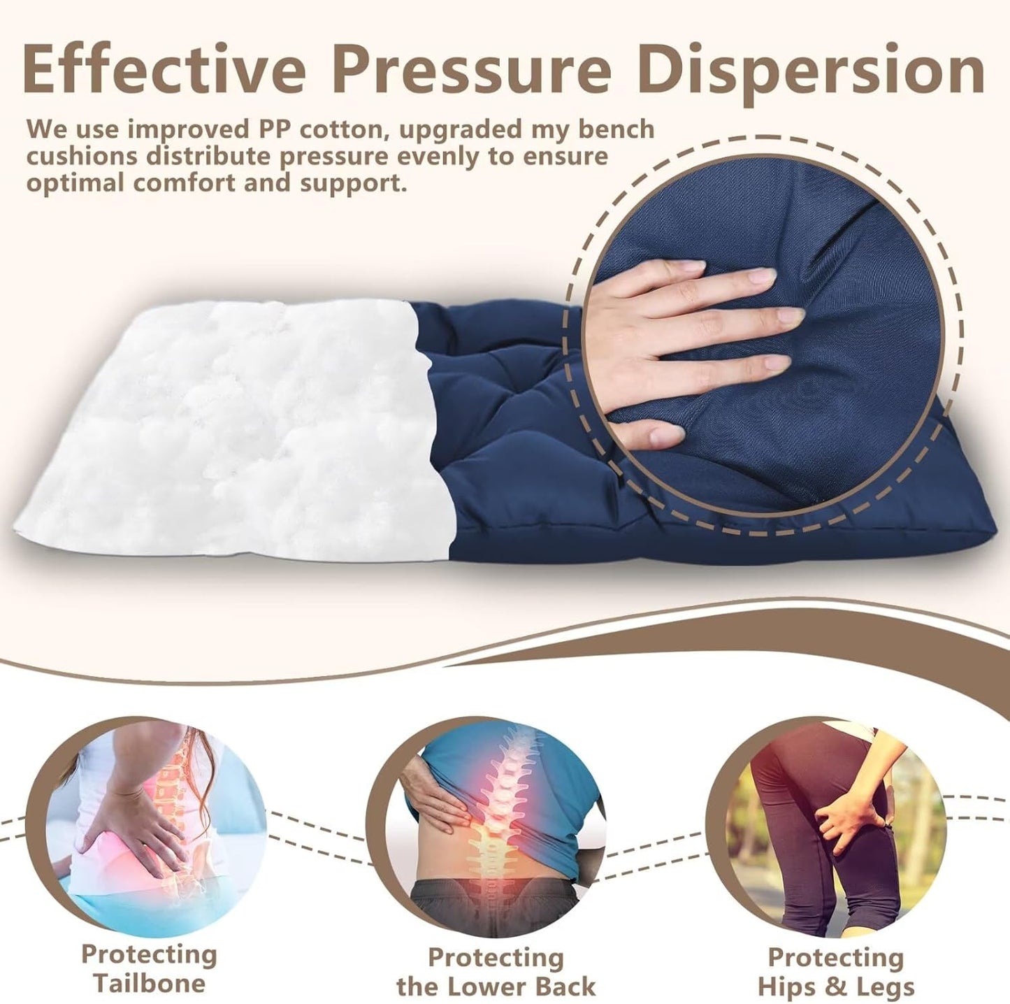 47.3 in Waterproof Indoor/Outdoor Garden Bench Seat Cushions，Thicken Patio Bench Soft Rocking Chairs Pad Lounger Seat for Wicker Loveseat Settee（47.3 X 19.6 in，Navy）