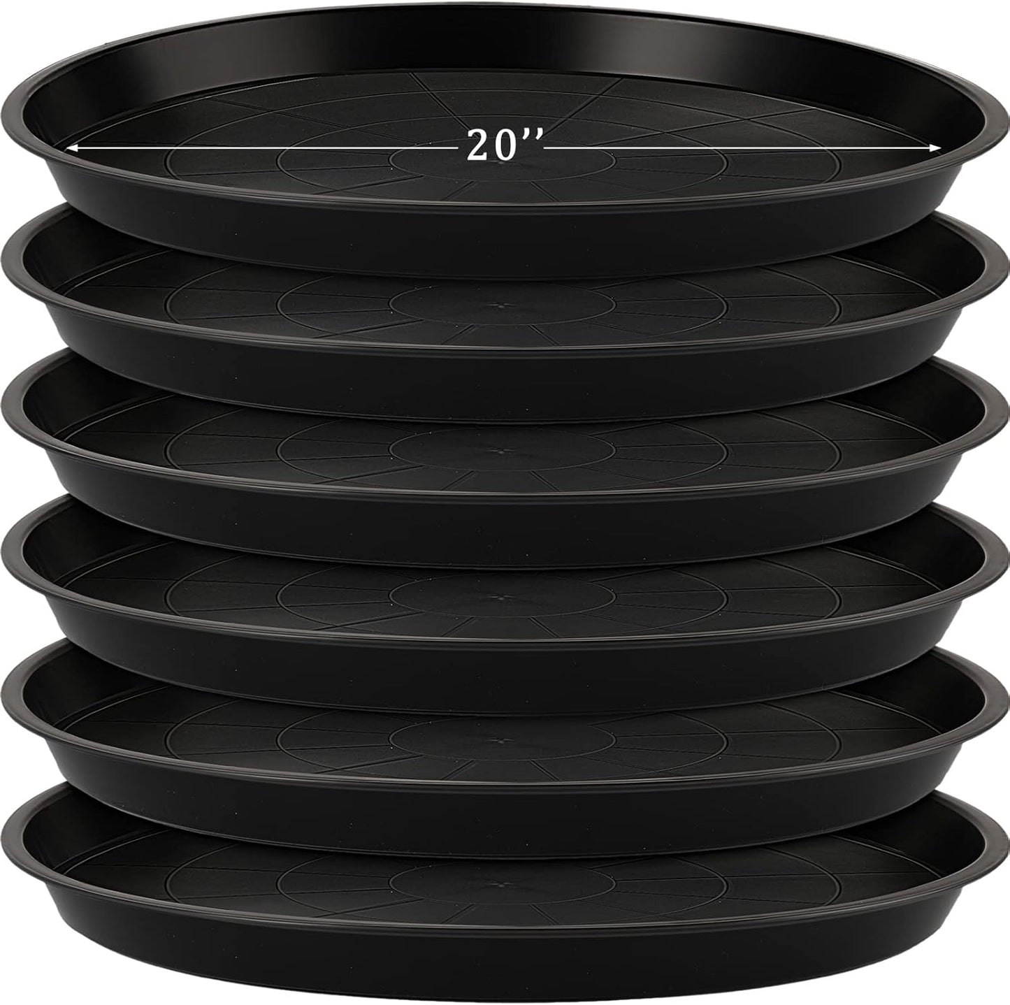 Eccliy 6 Pack Plastic Plant Saucer Heavy Duty Planter Saucers Large Plant Pot Saucers Plastic Water Trays for Indoors and Outdoors Flower Plant Plant Drip (Black,20 Inch)