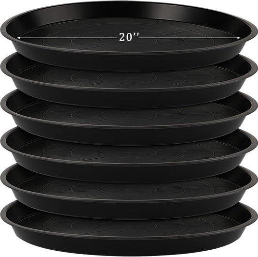 Eccliy 6 Pack Plastic Plant Saucer Heavy Duty Planter Saucers Large Plant Pot Saucers Plastic Water Trays for Indoors and Outdoors Flower Plant Plant Drip (Black,20 Inch)