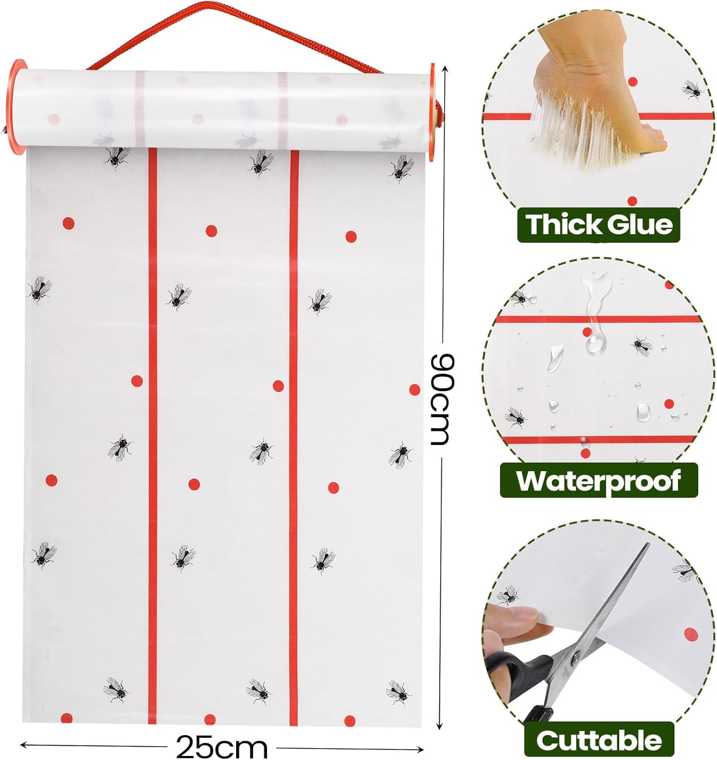 Qualirey Giant Sticky Fly Traps,30 Feet Fly Strips for Indoor Outdoor Hanging Flying Tapes Non Toxic Ribbon Fruit Gnat Killer for Mosquito Plants House Horse Stable (White,2 Pcs)