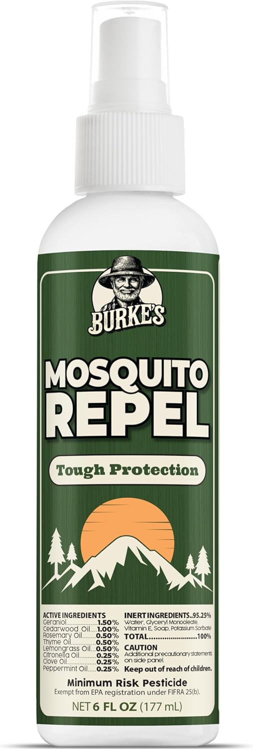 Burke's Mosquito Repel Spray, DEET-Free Mosquito Repellent for Skin & Outdoor Protection, 6 oz (180mL)