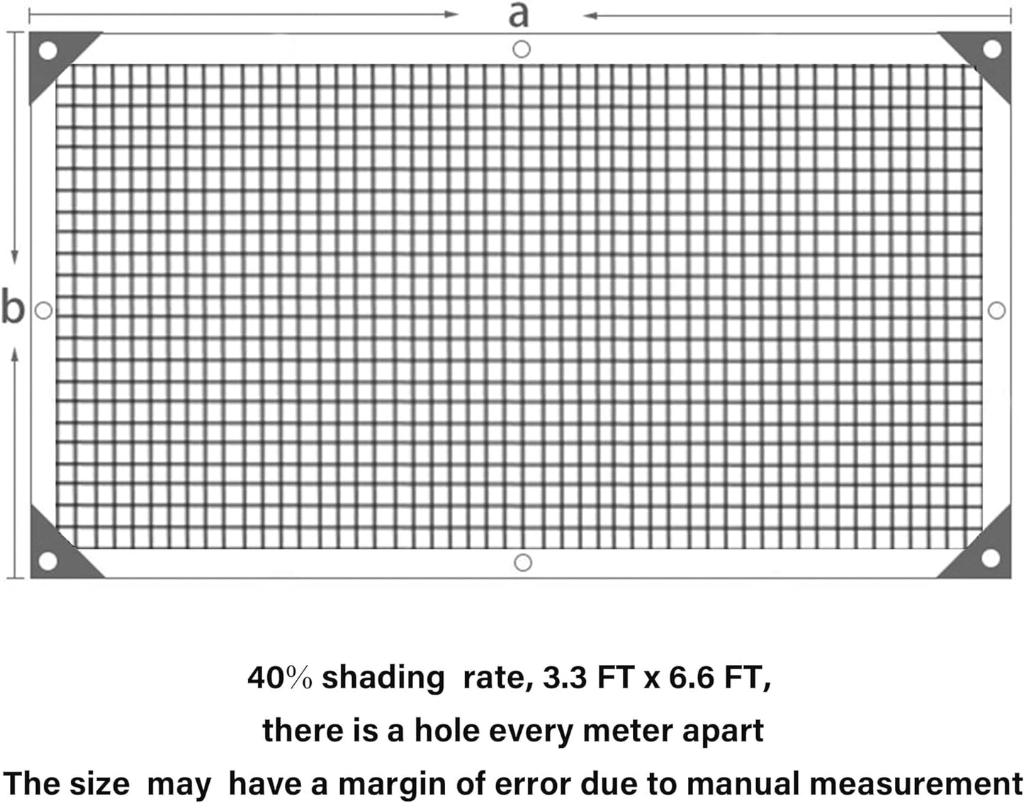 winemana 40% Black Shade Cloth, 3.3 x 6.6 FT Durable Mesh Tarp with Grommets, Resistant Garden Sun Shade Netting, Shading Antifreezing for Pergola, Greenhouse, Plants Growing, Chicken Coop