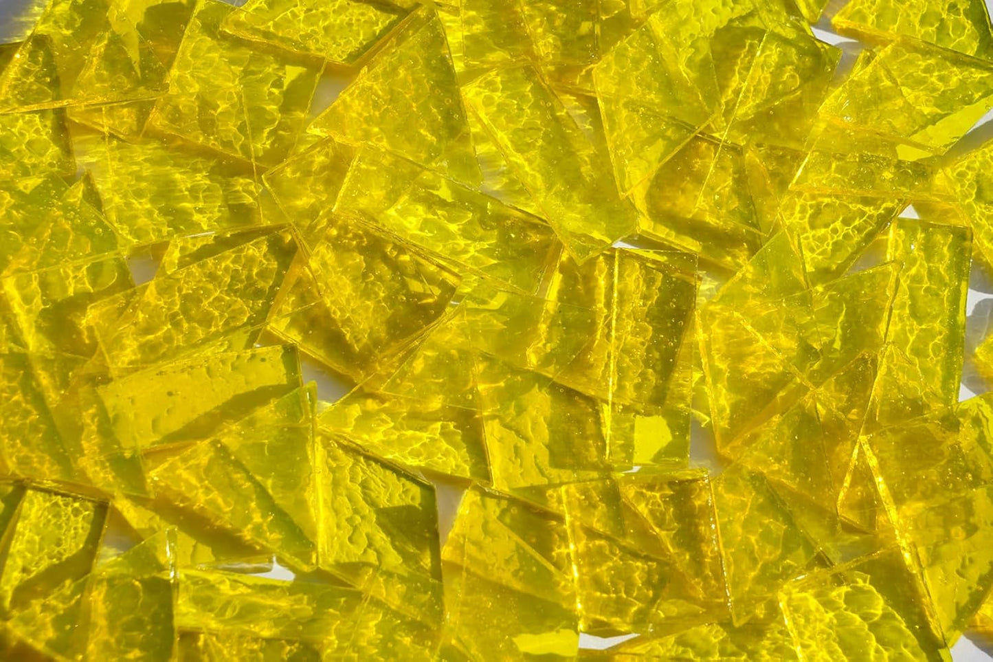 Large Transparent Textured Glass Tiles for DIY Crafts, 200g Stained Glass Pieces Supplies, 4 Shapes Tiles for DIY Mosaic Kit, Yellow Sunbeam