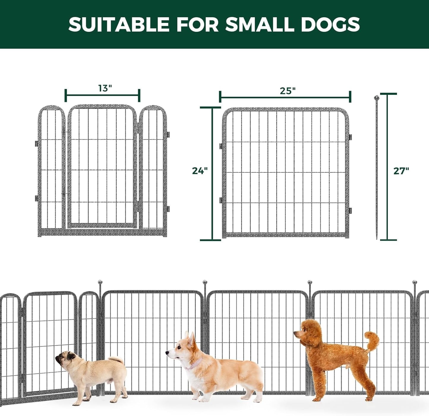 FXW Garden Fence Outdoor for The Yard – 24in(H) x 45.6ft(L) Heavy Duty Metal Animal Barrier for Dog and Rabbit, Decorative Dog Fence, 24 Panels, Silver