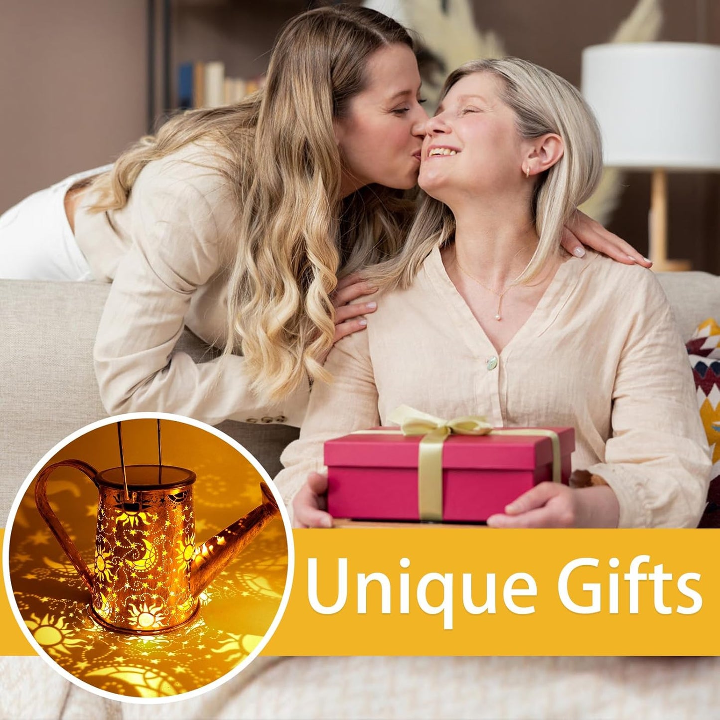 Solar Garden Lights Outdoor, Solar Watering Can Lights Garden Decor Gifts for Grandma Mom, Sun Moon Waterproof Hanging Lantern with String Lights, Yard Decoration for Patio Porch Lawn Backyard Pathway