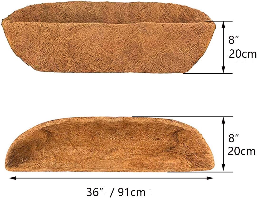 2pcs Trough Coco Liner 36 inch Wall Planter Replaceable Coco Liner for Window Box, Fence Flower Baskets