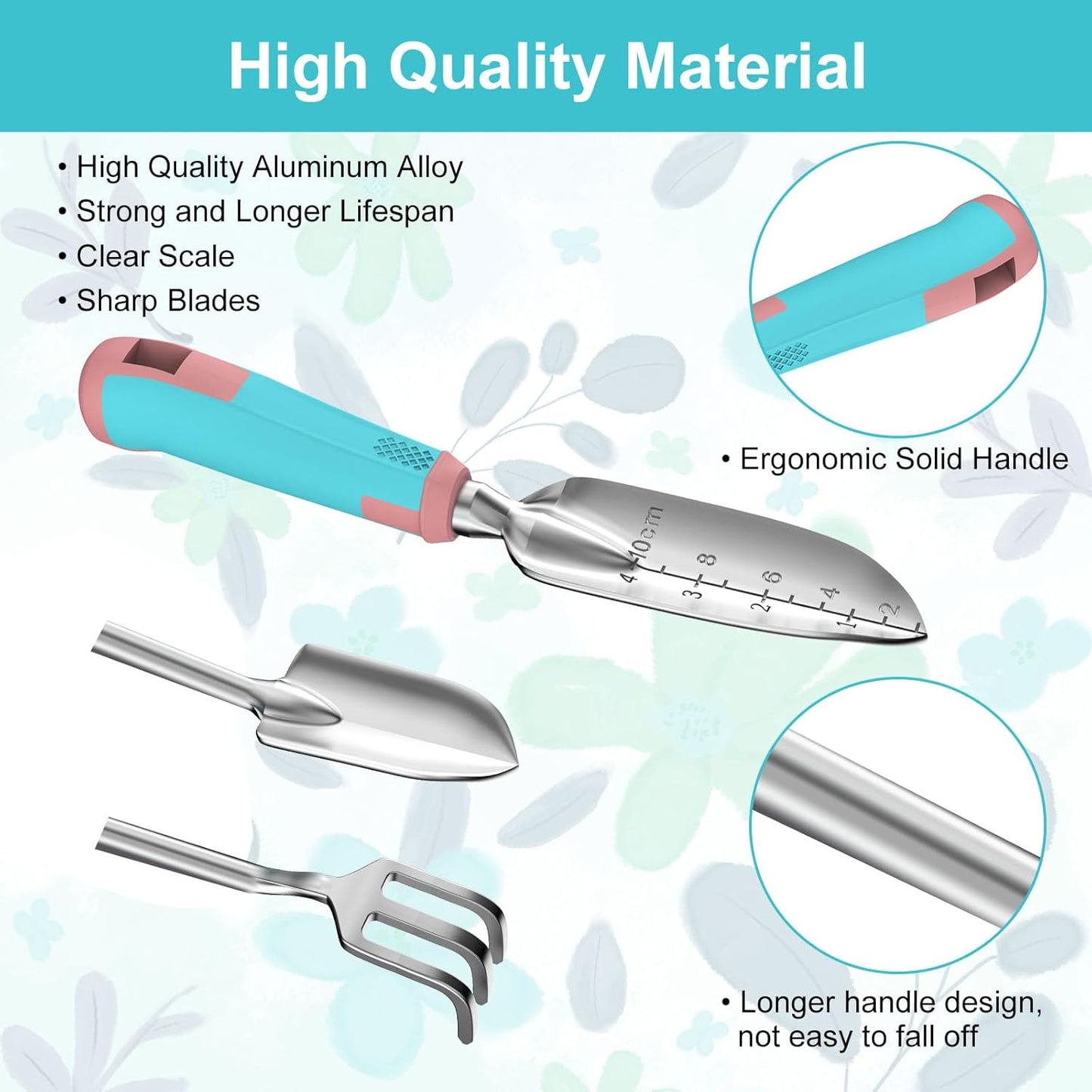 6 Pcs Garden Tool Set, Gardening Hand Tools Aluminum Alloy Starter Kit with Garden Bag, Heavy Duty Outdoor Tool Set with Ergonomic Handle, Gardening Gifts (No Flower Pattern)