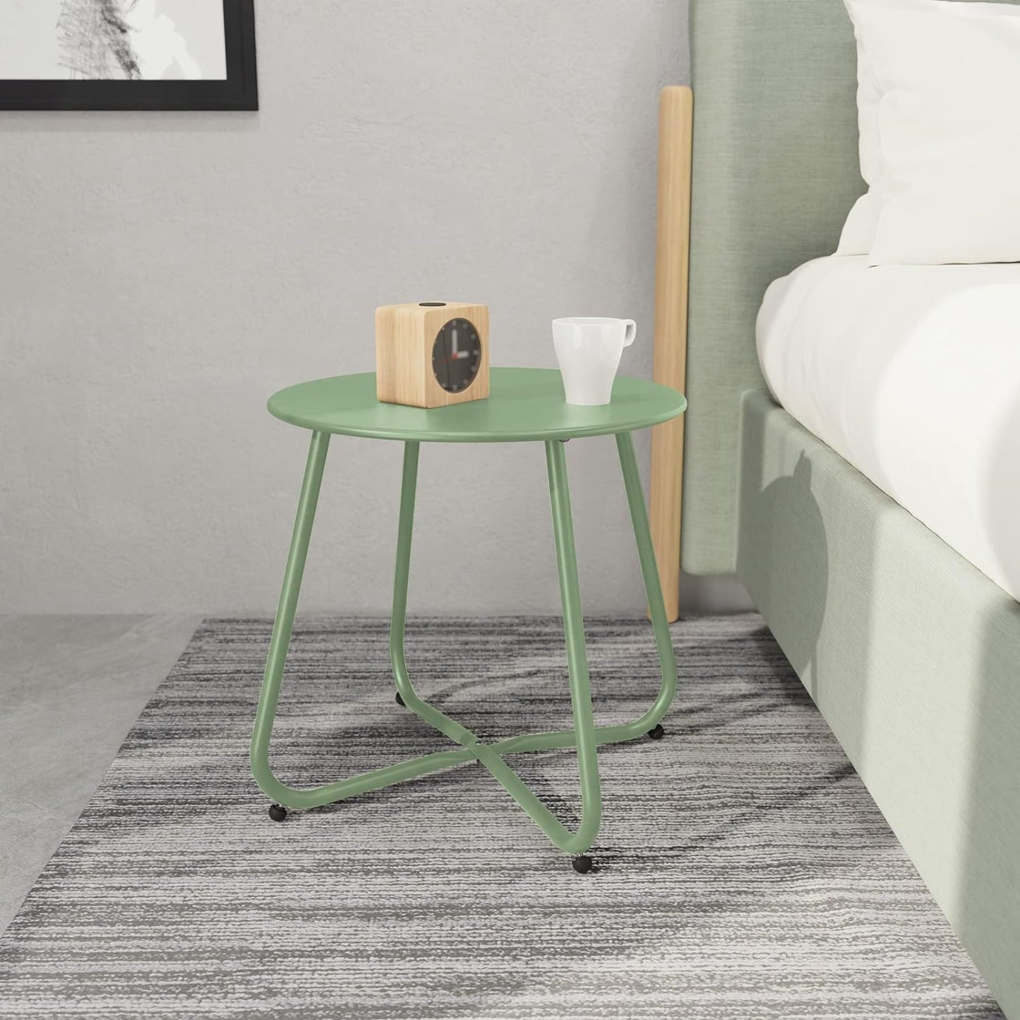 Bean Green Patio Side Table, 18" Weatherproof Steel Outdoor Indoor Side Table for Garden, Balcony, Pool & Tailgate, Rust-Resistant Lightweight Portable Patio End Table