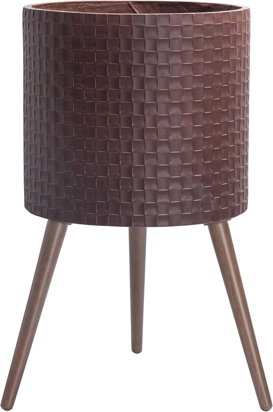 D'vine Dev 16 Inch Modern Geometric Tile Patterned Sleek Planter Pot with Stand, Indoor Outdoor Decorative Plant Holder, Espresso, 88-Z-E-6