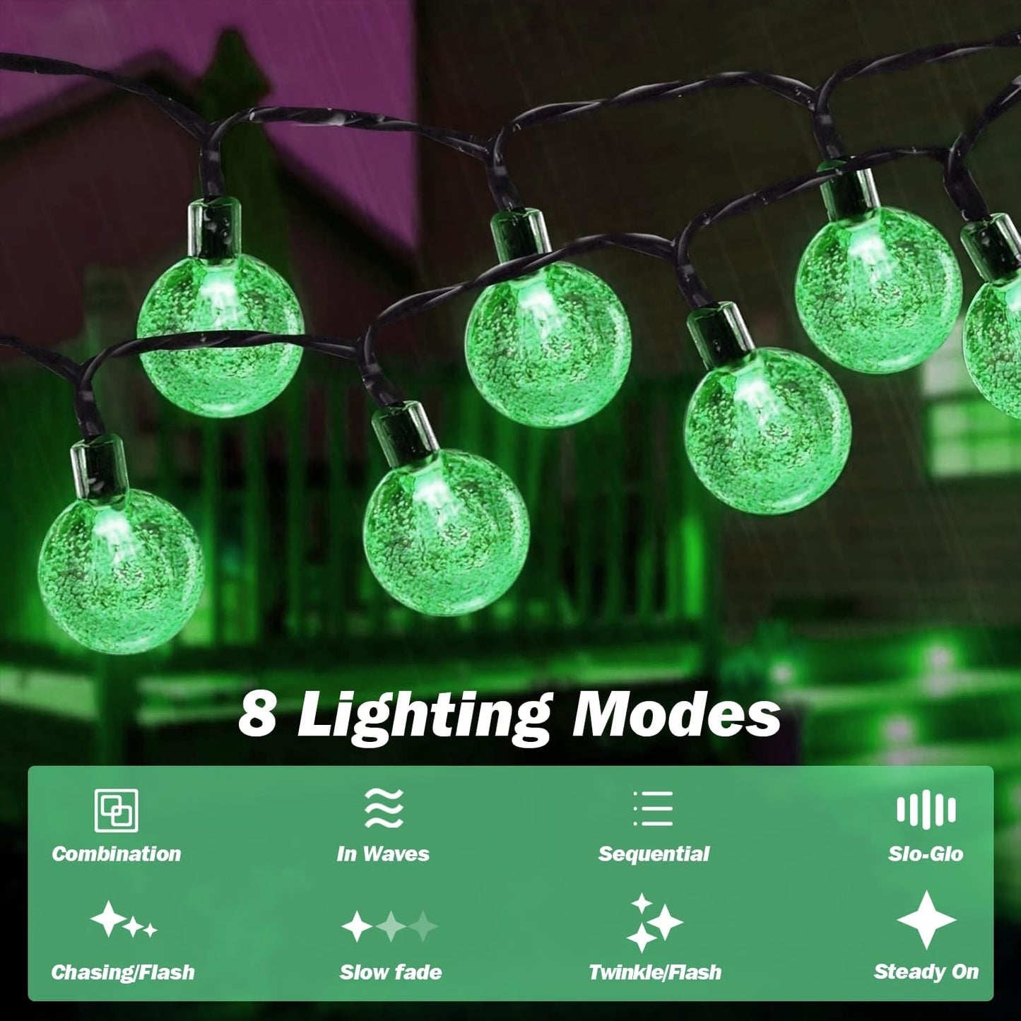 Solar Lights Outdoor Waterproof, 2 Pack Total 120LED 72FT Solar String Lights for Outside with 8 Modes, Outdoor String Lights Crystal Globe Patio Lights for Garden Yard Party Decor (Green)