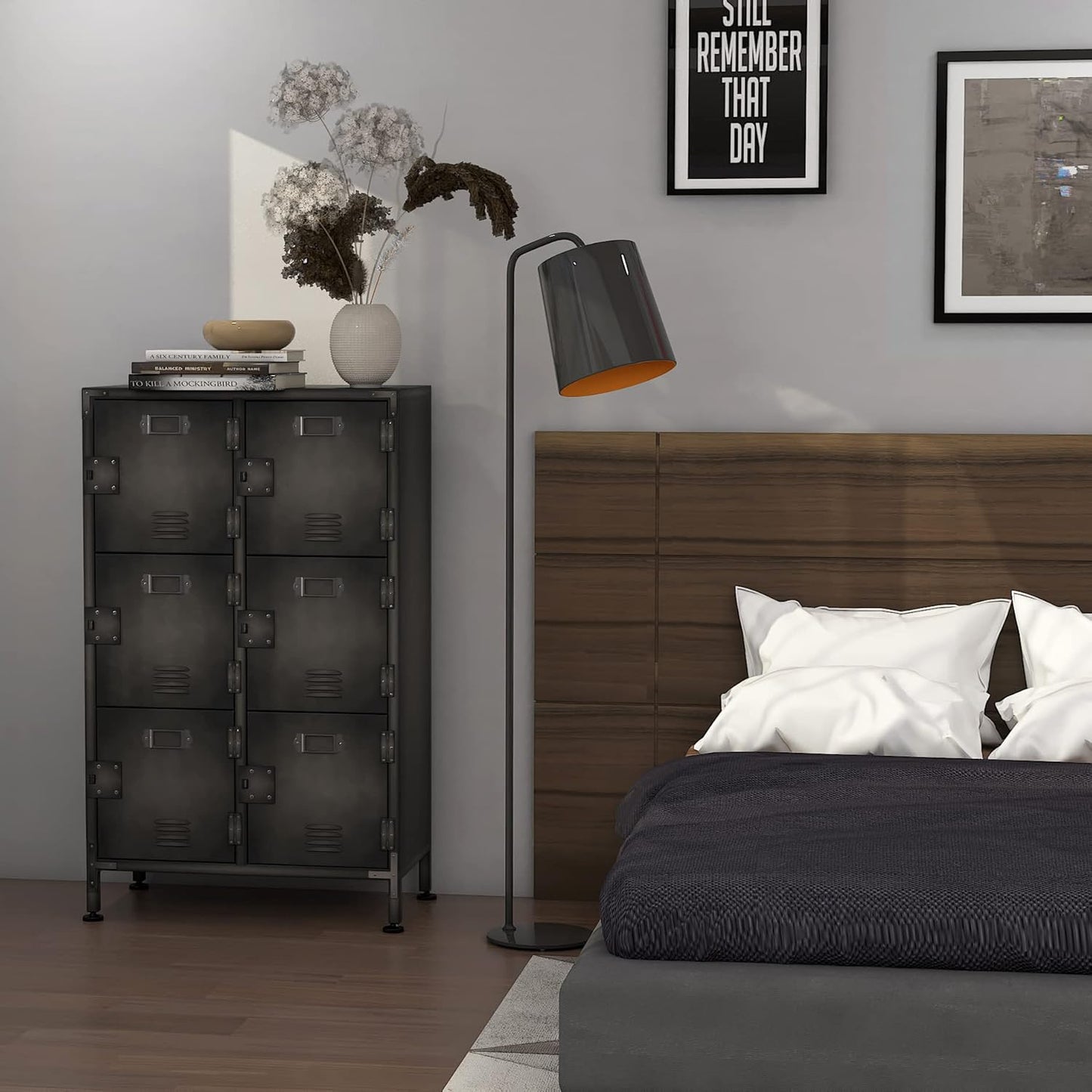 Metal Locker Storage Cabinet, 47.3" Employees Locker with 6 Doors, Steel Retro Wardrobe with Adjustable Feet for Home, Office, Gym, School