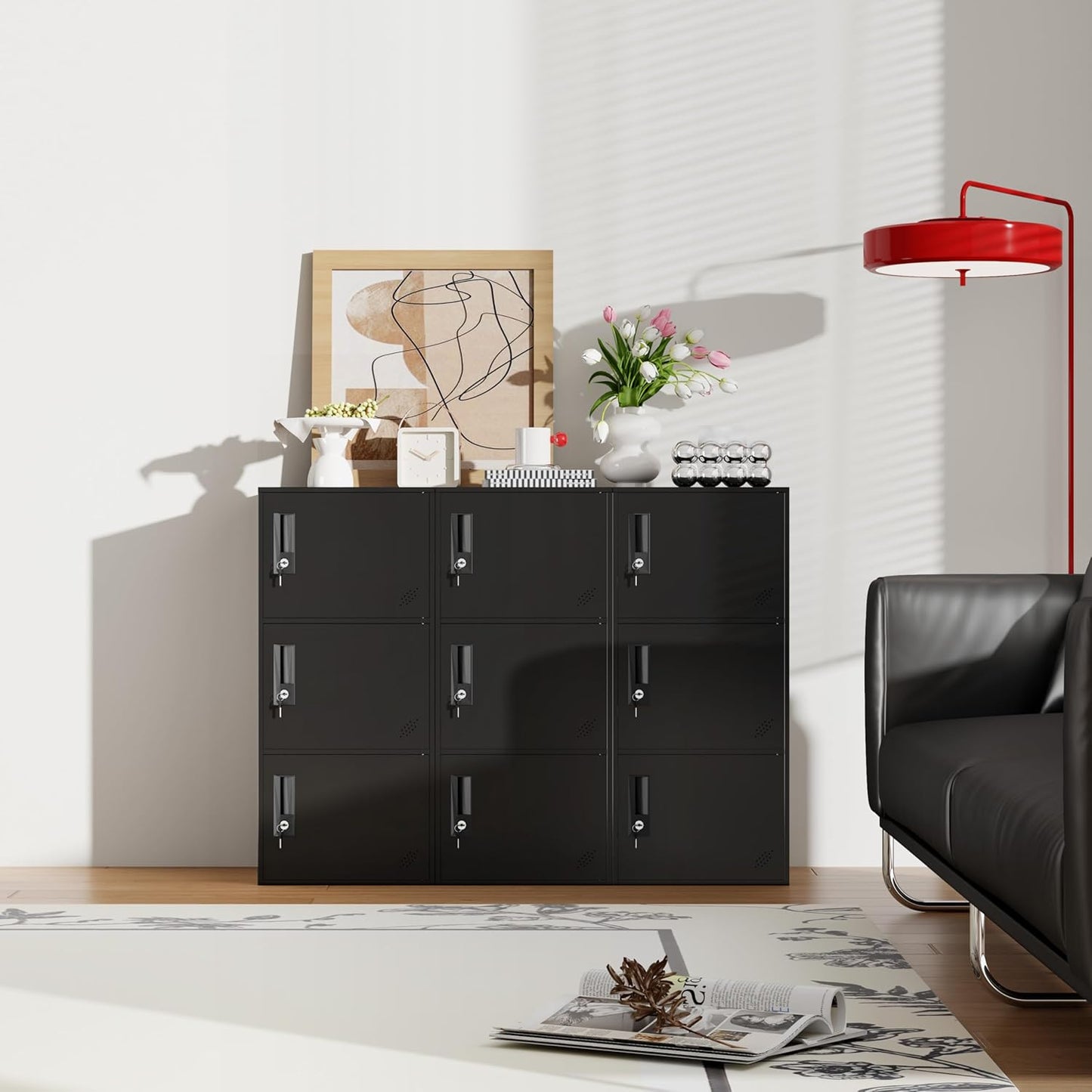 3 Door Metal Vertical Storage Locker for School, Office, Home,Gym,Stackable Steel Storage Cabinet with Lock,Anti-Falling Device. (3 Door, Black)