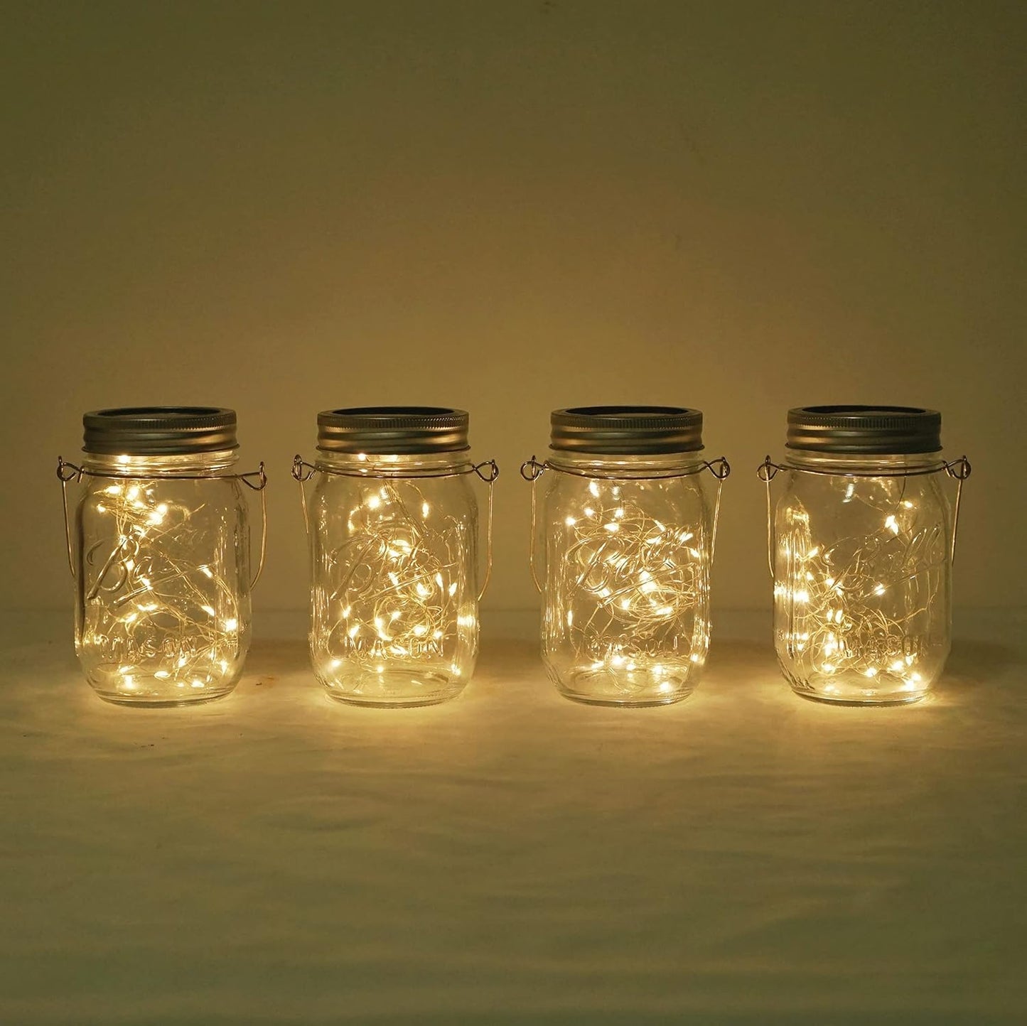 Decorman Solar Mason Jar Lights, 4 Pack 30 LED Fairy Star Firefly String Lids Lights with 4 Hangers for Patio Yard Garden Party Wedding Christmas Decoration(Jars Not Included) (4 Pack, Warm White)