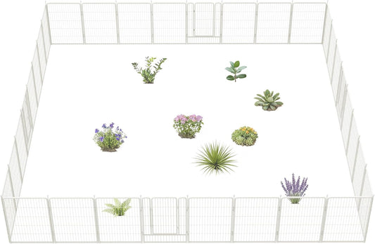 FXW Garden Fence Outdoor for The Yard – 40in(H) x 72.9ft(L) Heavy Duty Metal Animal Barrier for Dog and Rabbit, Decorative Dog Fence, 32 Panels, White