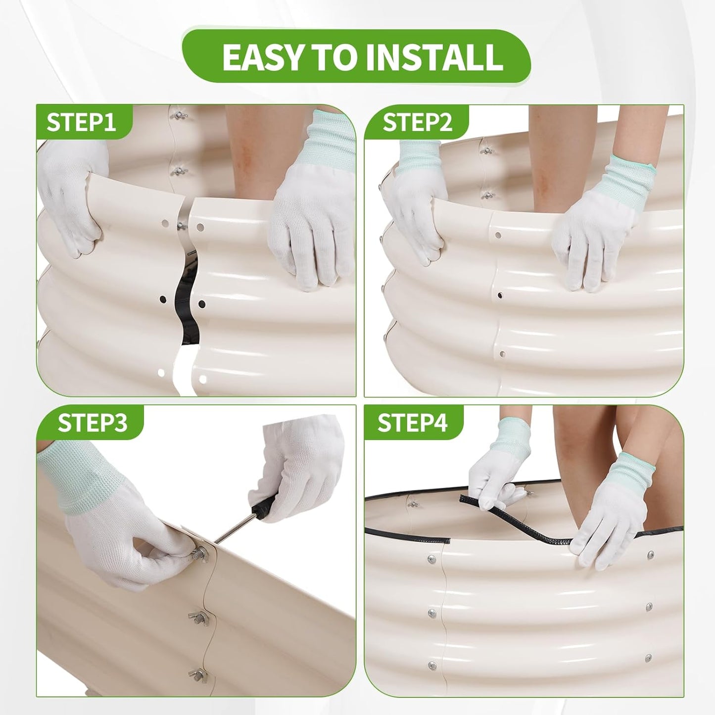 Galvanized Raised Garden Bed - 4x2x1FT Metal Planter Boxes Outdoor | Oval Steel Raised Bed Kit for Gardening with Protective Tape, Gloves for Vegetables, Flower, Herb (White)