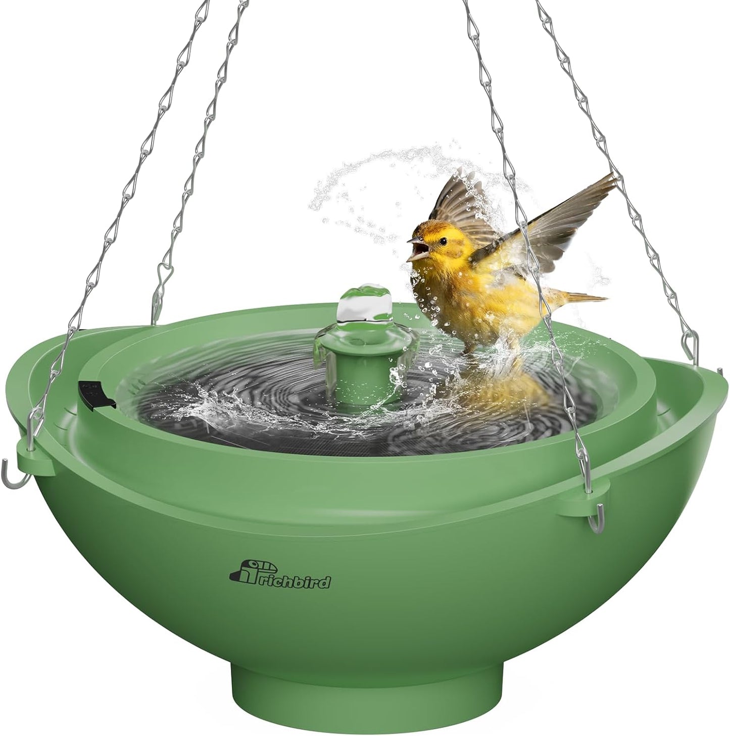 Solar Bird Bath Fountain with Battery, 3-in-1 Hanging & Freestanding Birdbath with Low-Water Protection & 3 Nozzles for Garden, Patio Decor (Forest Green)