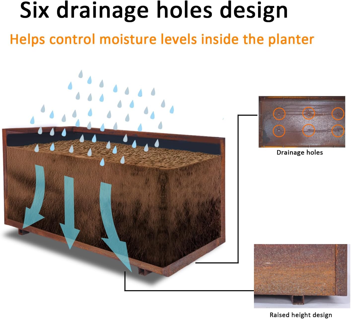 Corten Steel Planter w/Rust Patina Finish, Perfect for patios, terraces, and Commercial or Residential Settings, Cube Planter, 40in x 20in x 20in Outdoor Box beautifies Flowers, Trees, shrubs