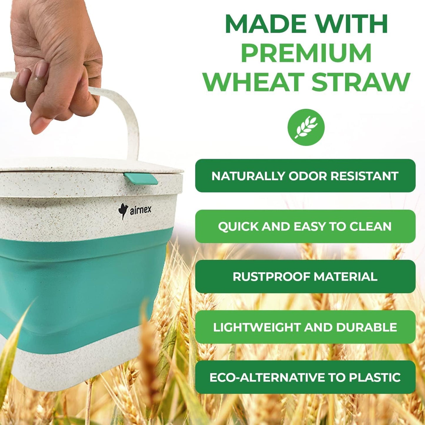 Collapsible Small Compost Bin with Lid - 1 Gallon Compost Bucket Food Waste Caddy Made of Wheat Straw - Odorless Counter Top Compost Bin for Kitchen with 20 Compost Bags and 2 Carbon Filters