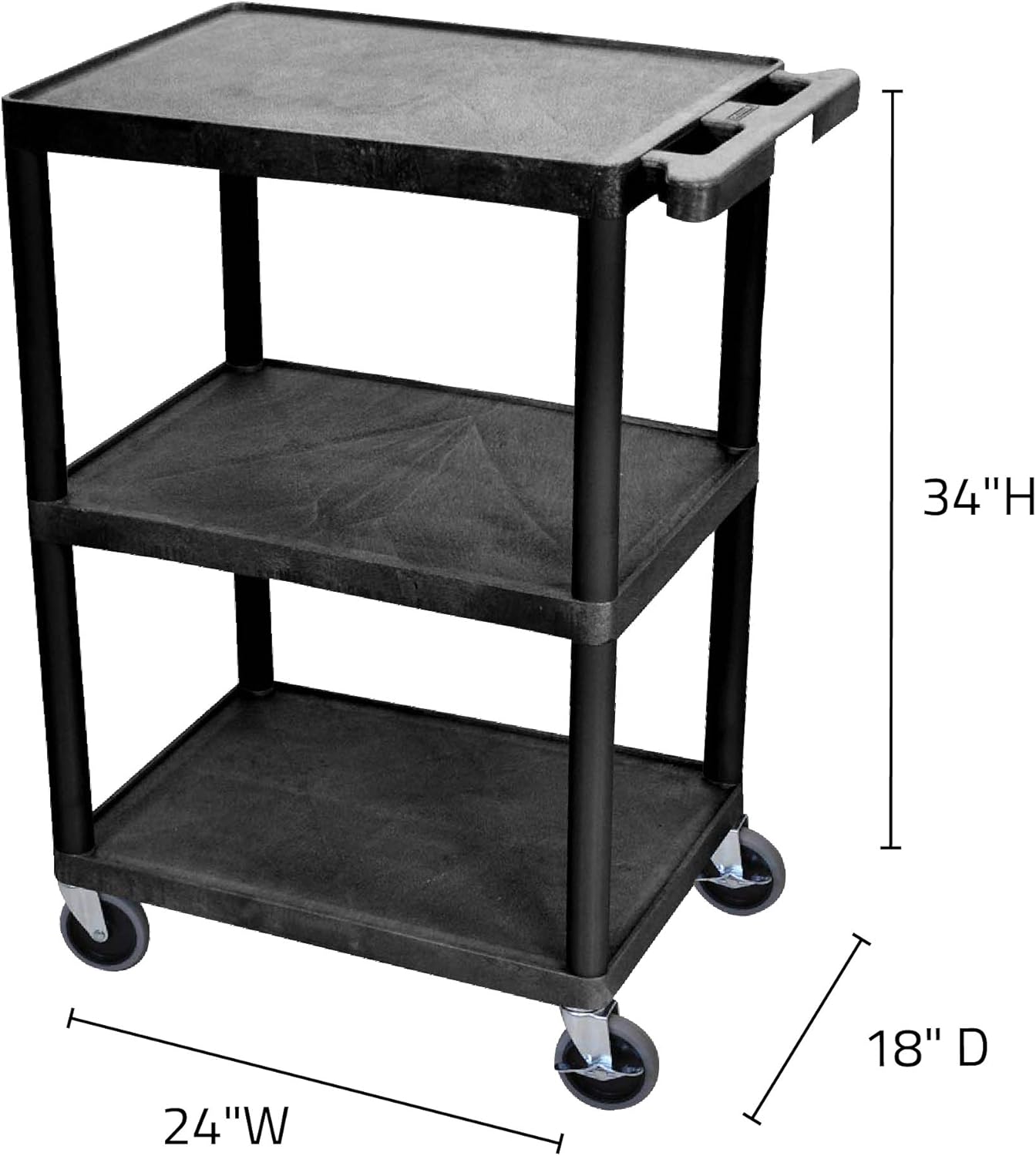 Luxor Multipurpose Storage Utility Cart 3 Shelves Structural Foam Plastic - Black