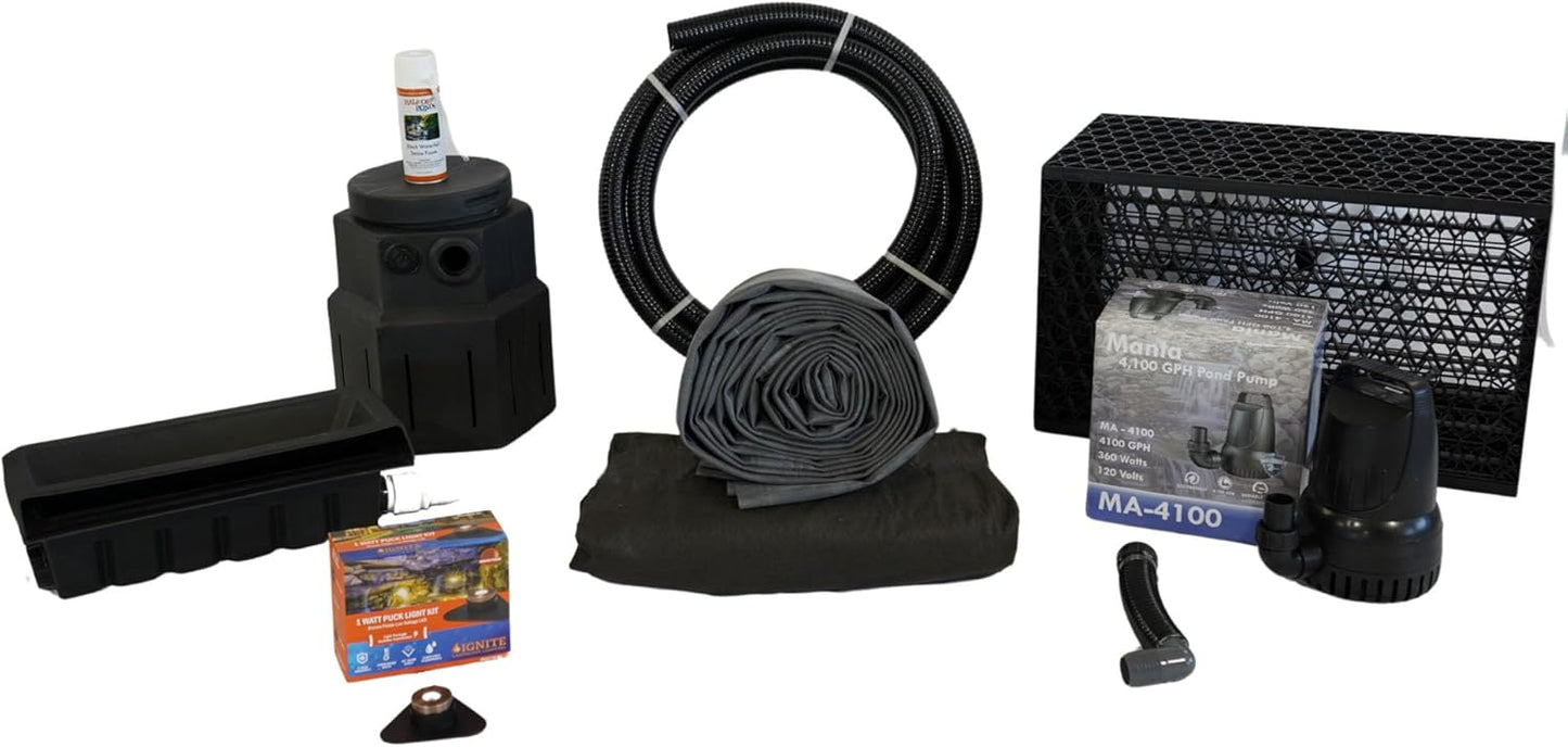HALF OFF PONDS Pond Free Cascade 4100 Waterfall Kit with MatrixBlox, 10' x 25' EPDM Liner and 4,100 GPH Pump - PMDPB6