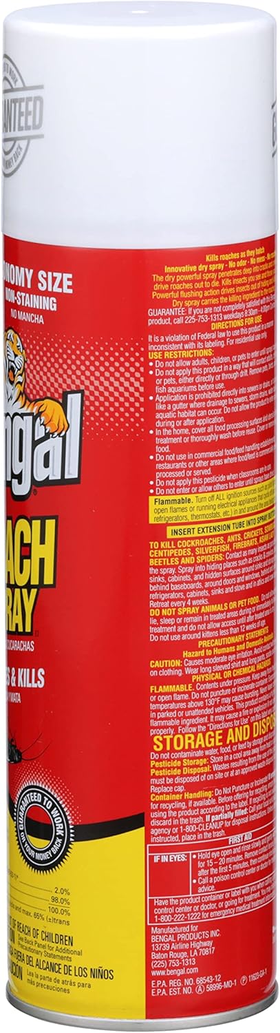 Bengal Roach Spray, Odorless Stain-Free Dry Spray, 2-Count, 16 Oz. Aerosol Cans