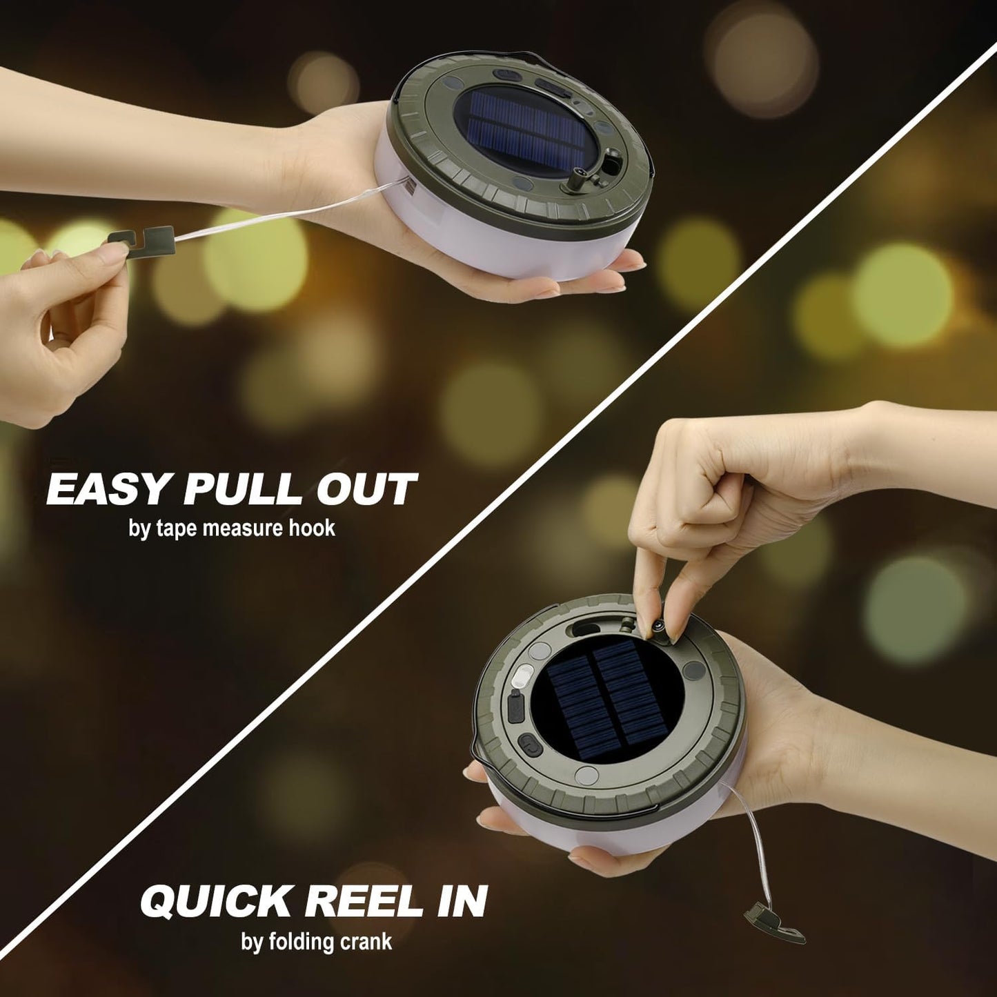 Solar Camping String Lights 1-Pack, 2 in 1 Rechargeable Camping Lights with 5 Modes, Waterproof Portable Magnetic LED Light with 3000mAh for Outdoor Hiking Garden Party Festival Decor, 32.8FT