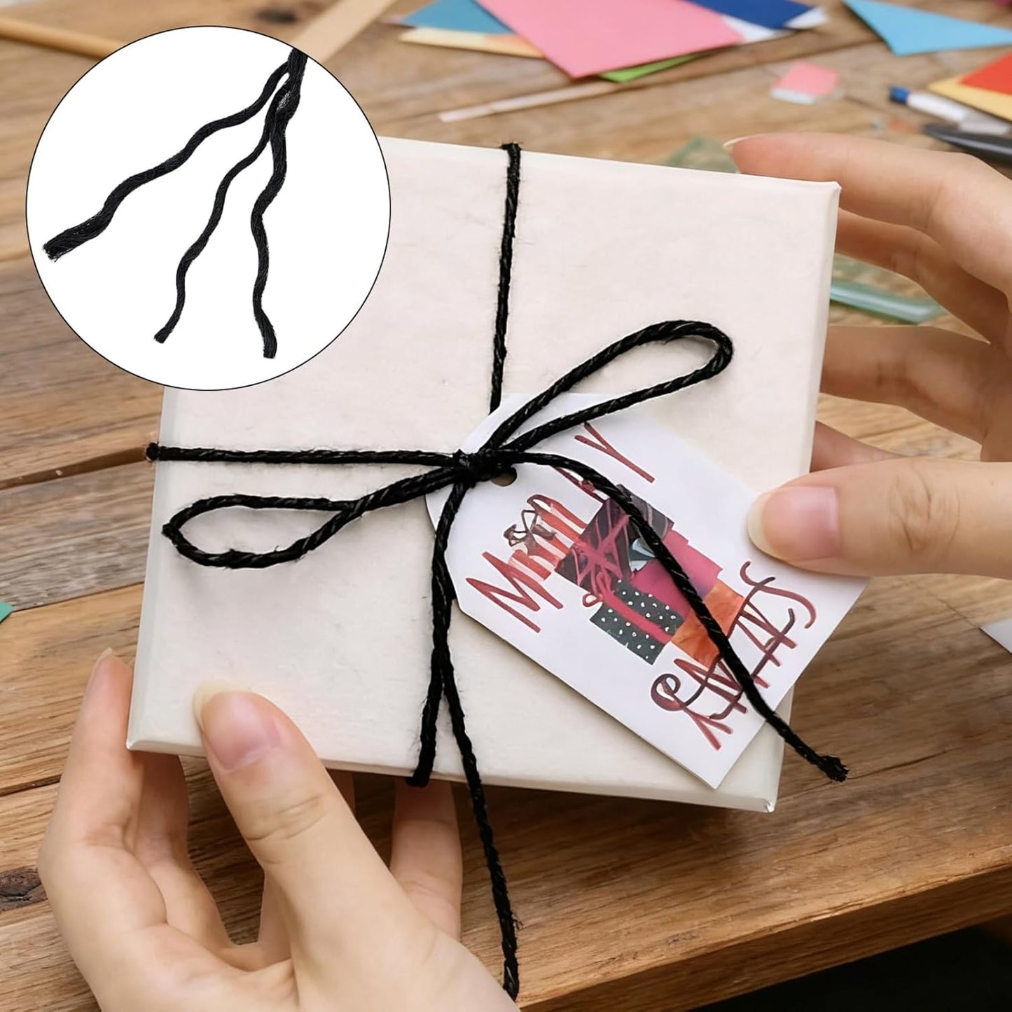 3mm 328 Feet Black Natural Jute Twine, for Crafts Gift, Craft Projects, Wrapping, Bundling, Packing, Holiday Packaging Twine, Gardening and More, Jute Rope to Use Around The House and Garden