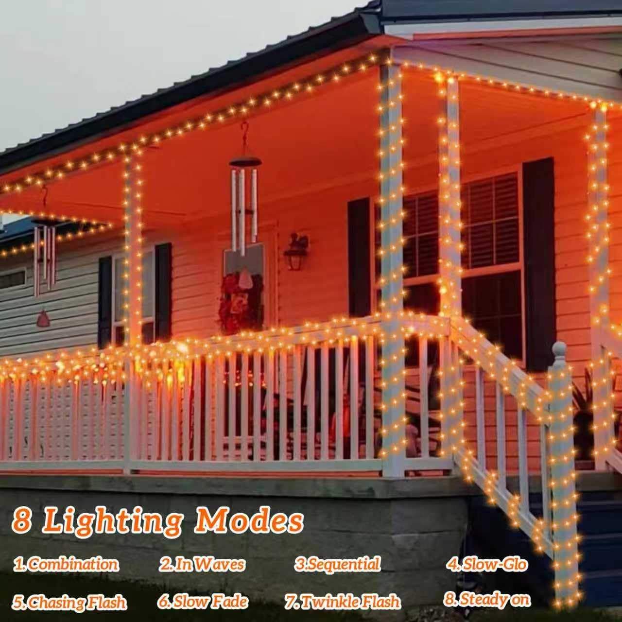 QITONG 4 Pack Orange Solar Fairy Lights, Each 33ft 100 LED Halloween Lights Outdoor Waterproof, 8 Modes Copper Wire Mini String Lights