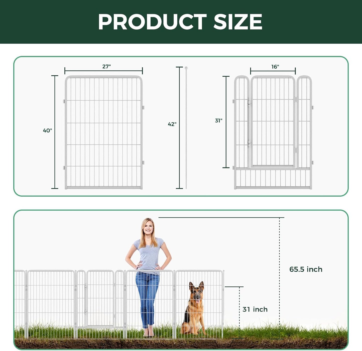 FXW Garden Fence Outdoor for The Yard – 40in(H) x 109.4ft(L) Heavy Duty Metal Animal Barrier for Dog and Rabbit, Decorative Dog Fence, 48 Panels, White