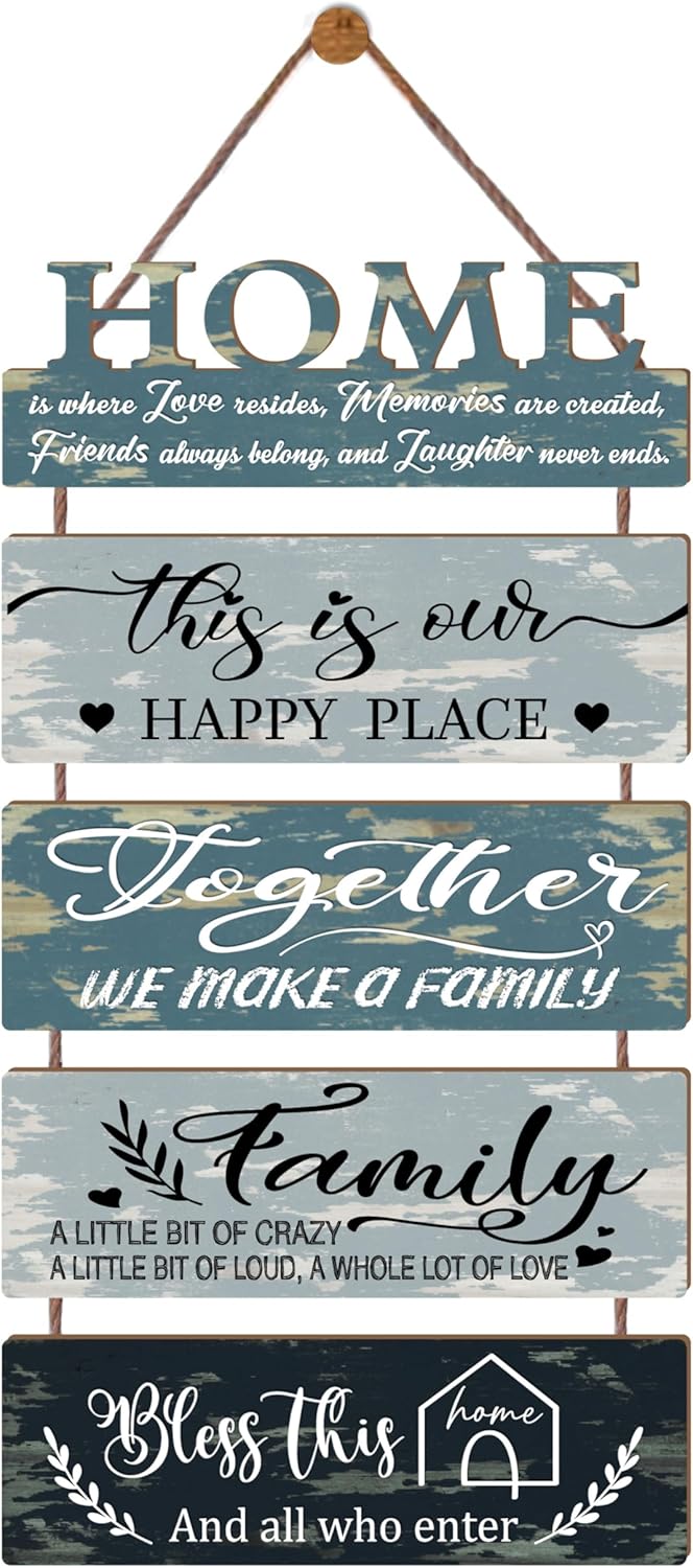 Wooden Collage Panels Home Positive Affirmations Wall Art - Wall Plaques for Living Room,Bedroom,Dining Room,Bathroom - Multicolor Family Rustic Farmhouse Wall Decor 5pcs