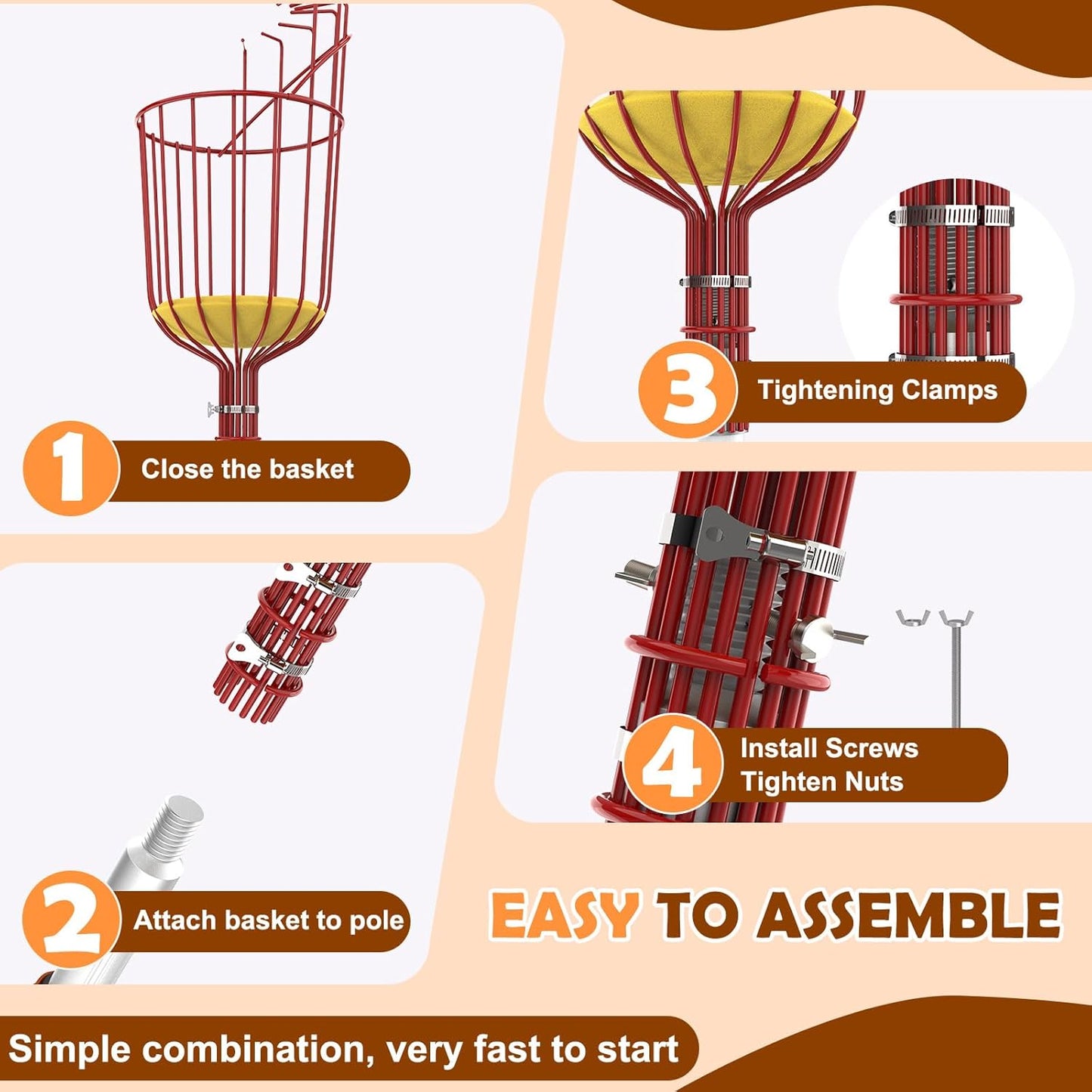 SISIUPASSIE 26FT Reach Fruit Picker, Apple Picker Pole with Basket Telescoping Tool for Apple Lemon Orange Mango Avocado Fruit Tree Picking