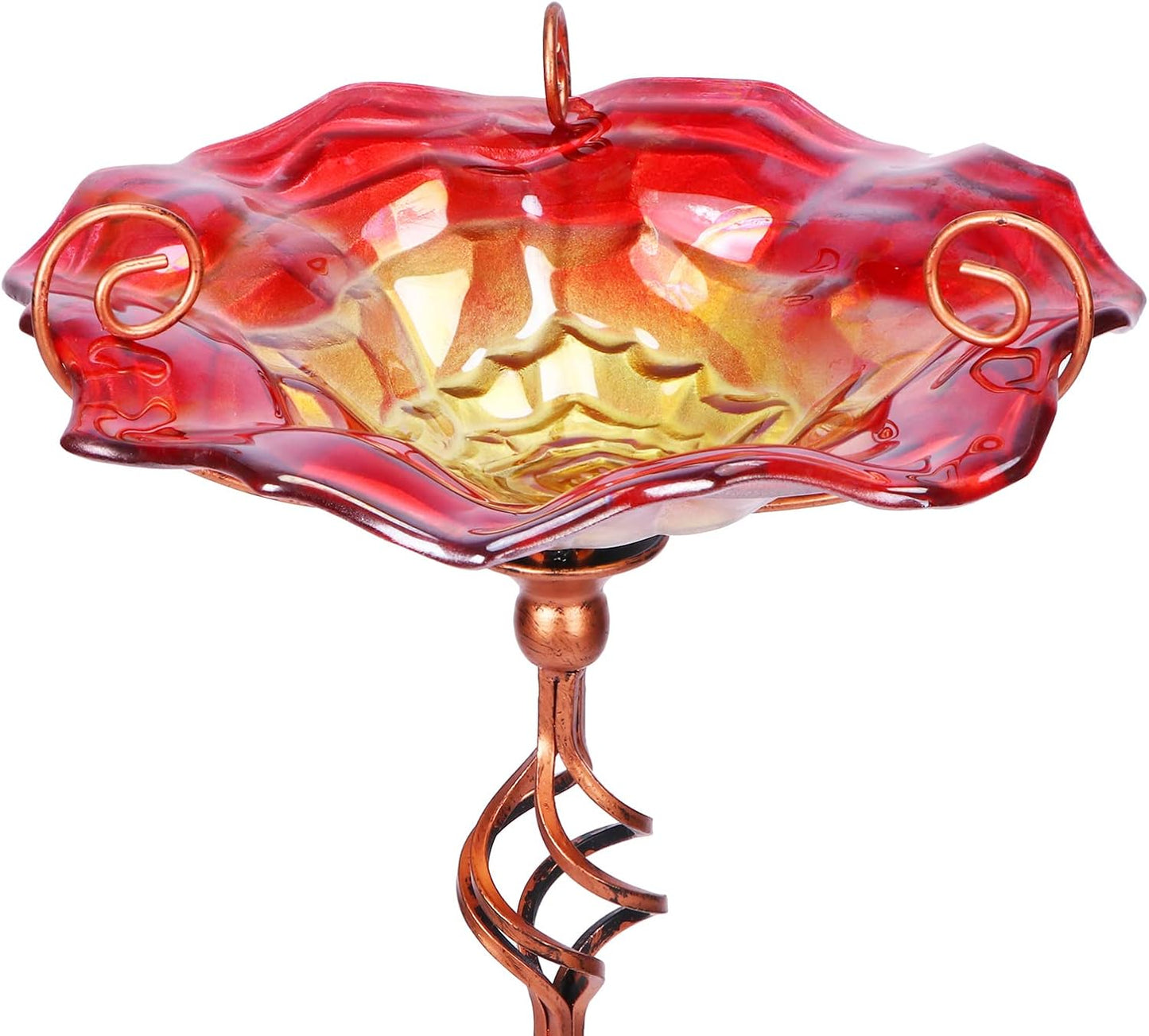 VCUTEKA Bird Bath, Glass Bird Baths for Outdoors Birdfeeder with Metal Stake Birdbath Garden Decor, Red