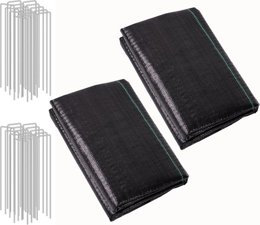 LIUJIAYI 2.4oz-2 Pack 4FTx50FT + 30 Pegs Weed Barrier Landscape Fabric - Durable Weed Block Ground Cover Mat, Woven Geotextile for Underlayment, Commercial Driveway Stabilization, Weed Control Cloth