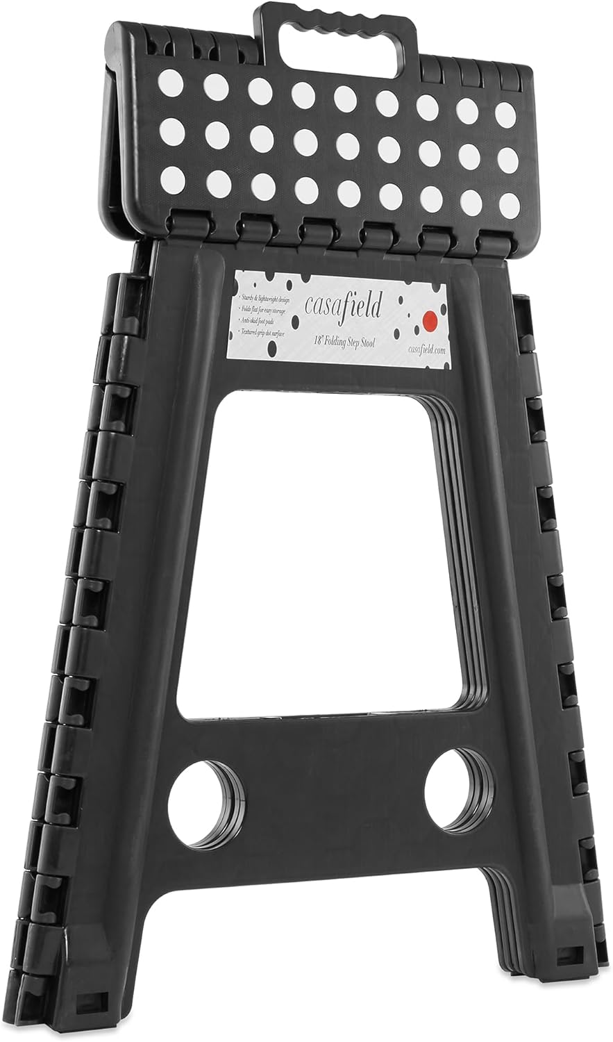 Casafield 18" Folding Step Stool with Handle, Black - Portable Collapsible Small Plastic Foot Stool for Adults - Use in The Kitchen, Bathroom and Bedroom