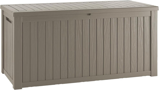 200 Gallon Coffee Resin Deck Box - Rustic Wood-Look, Waterproof & Lockable Outdoor Storage for Garden Tools, Patio Essentials - All-Weather Container for Farmhouse Decks, Backyards