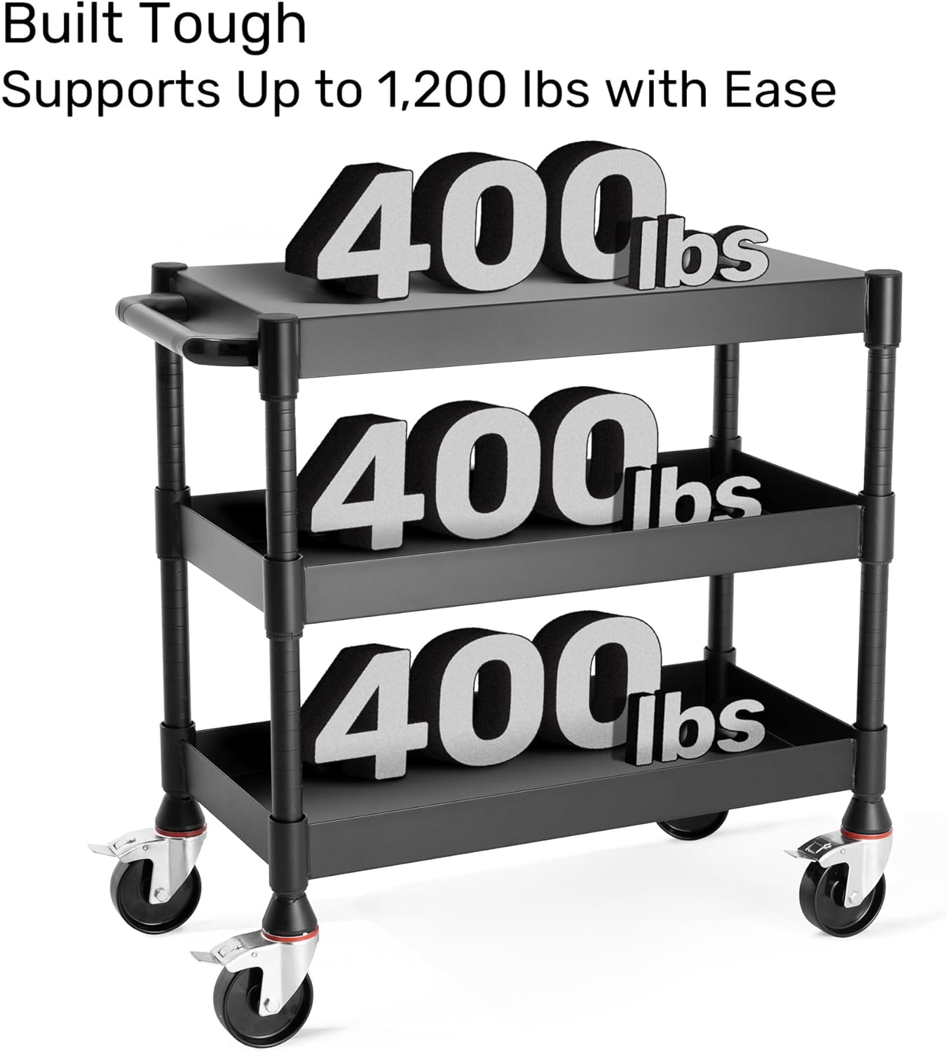 MightyHaul 18" Heavy-Duty Utility Cart with 2 Reversible Shelves, 1,200 lb Capacity, Heavy-Duty Casters for Industrial Use