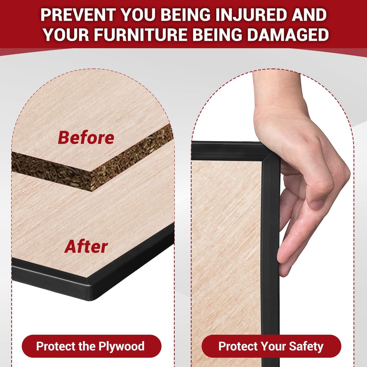 Rubber Edge Trim, 3/8" Self Adhesive Flexible U Channel Edge Protecter for Plywood, Tables, Desks, Cabinets, Counter Top, Wide U Shaped Edge Trim, Edge Banding, Black Color, 20Ft