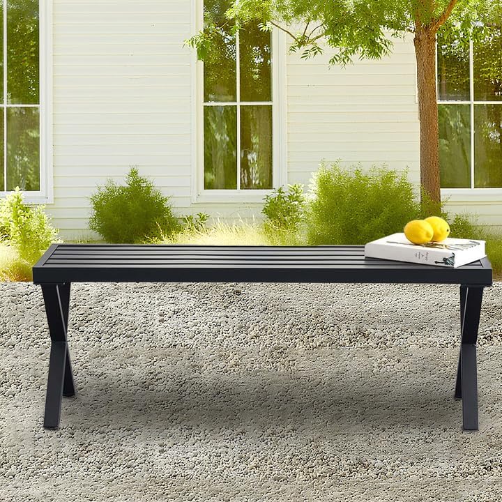 Backless Outdoor Bench, Metal Patio Bench, Garden Bench for Front Porch, Backyard and Deck, Black