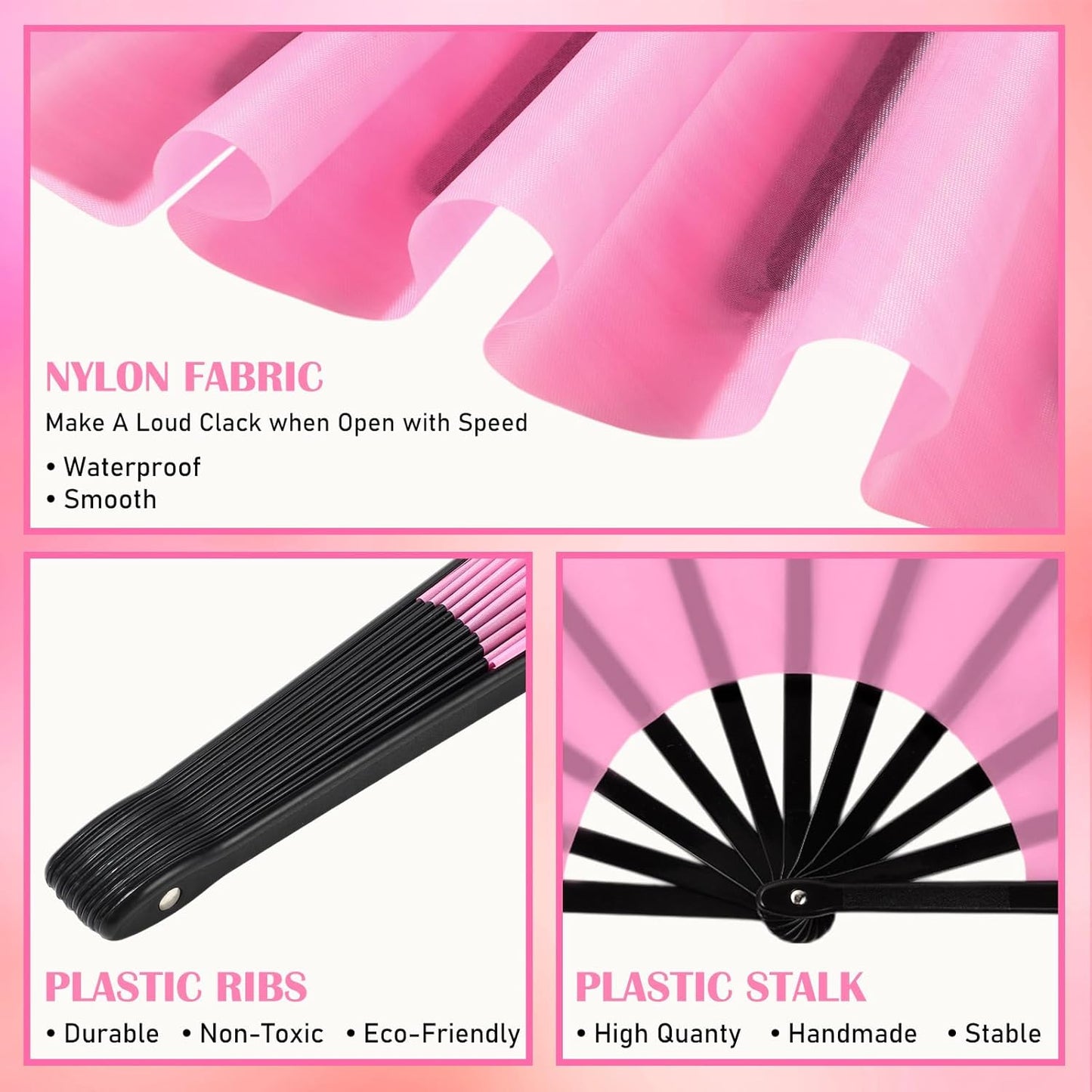 Maitys 4 Packs Large Clap Fans for Line Dancing Large Chinese Folding Hand Fans for Men and Women, Festival, Tai Ji, Kungfu, Martial Art, Gifts (Pink)