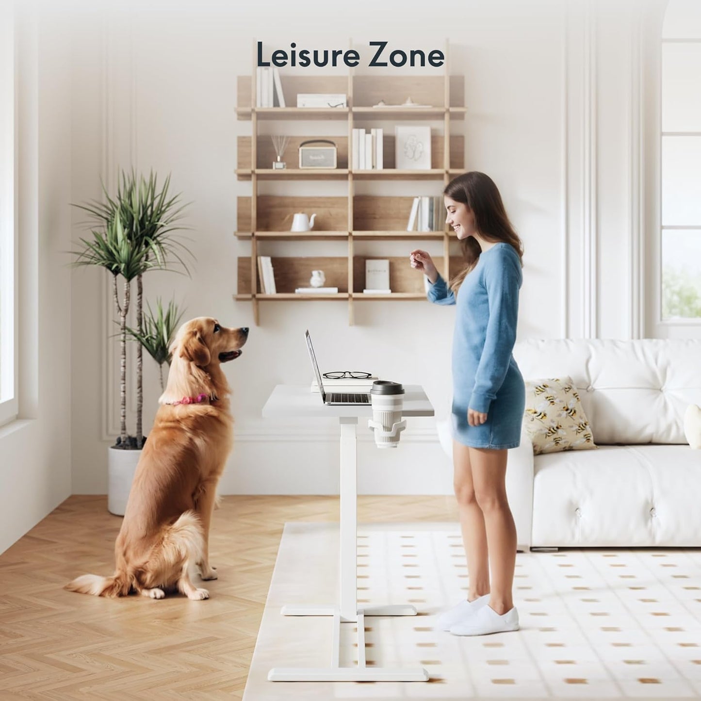 FLEXISPOT Adjustable C Table with Wheels, Mobile Snack Side End Table Sofa Couch Bedside Table Laptop Rolling Cart TV Tray Night Stand Small Space Side Table,(27.6" W x 15.7" D,White)