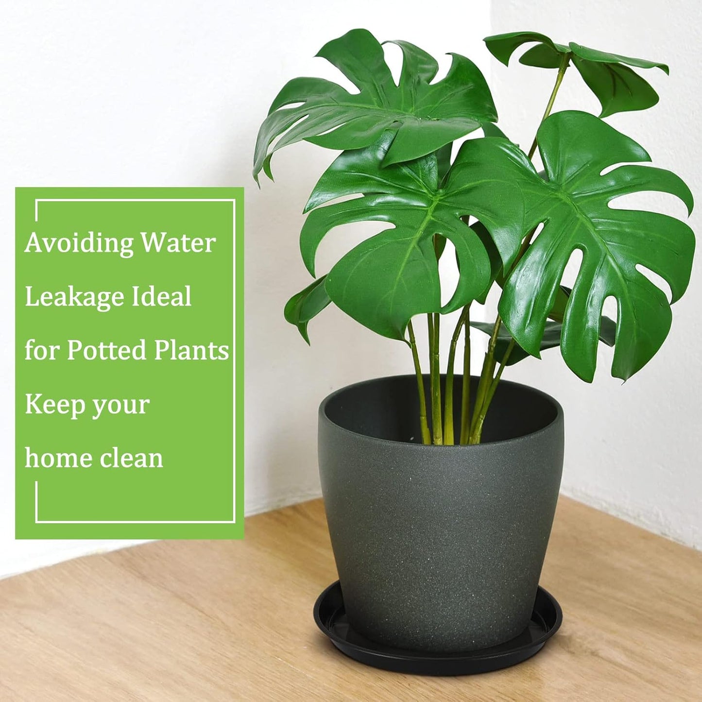 Eccliy 12 Pcs Plastic Plant Saucers Round Plant Tray Large Flower Pot Heavy Duty Planter Water Trays Thick Planter Drip Saucers for Indoors and Outdoors(16 Inch,Black)