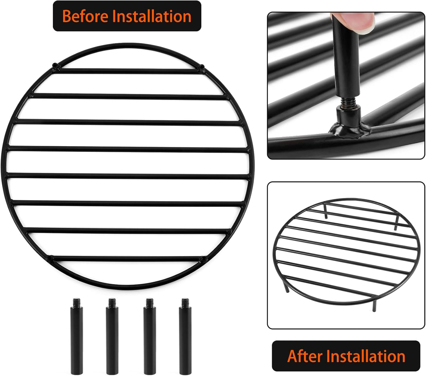 onlyfire Round Fire Pit Grate with 4 Legs for Outdoor Campfire Grill Cooking, 19 Inch