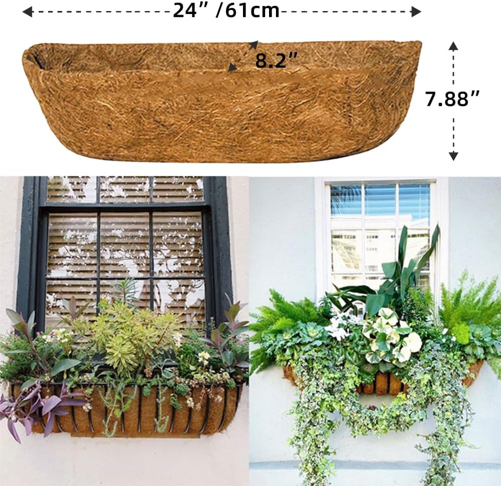 3Pcs 24“ Coco Liners for Planters, Pre-Formed Trough Coconut Fiber Liner Replacement for Window Box, Fence Flower Baskets, Garden Flower Pot (24 inch 3PCS)