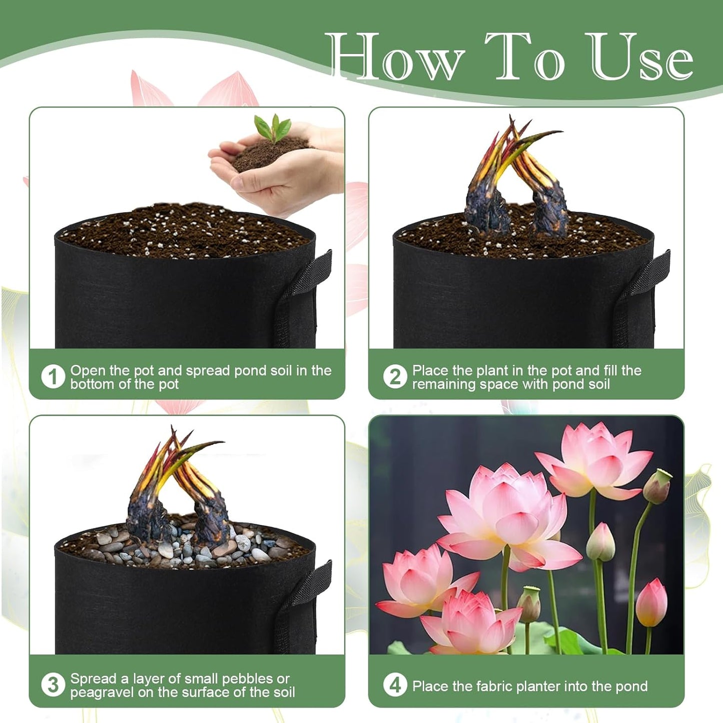 6Pcs Lily Plant Pots for Pond, Aquatic Pond Planter for Pond Durable Breathe Reusable Fabric Plant Bags for Aquatic Plants, Potato, Carrot, Onion, Flower (2 Gallon)