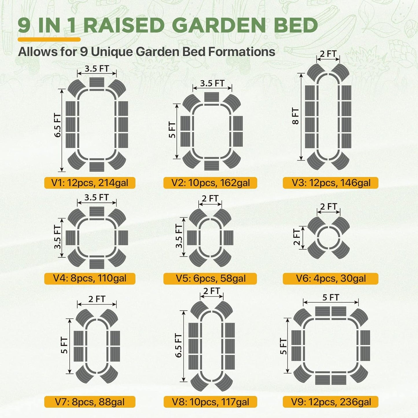 EAGLE PEAK 9 in 1 Modular 17in Customizable Elevated Raised Garden Bed Kit with Multiple Configurations, Outdoor Metal Planter Box Steel Flower Bed, Pearl White