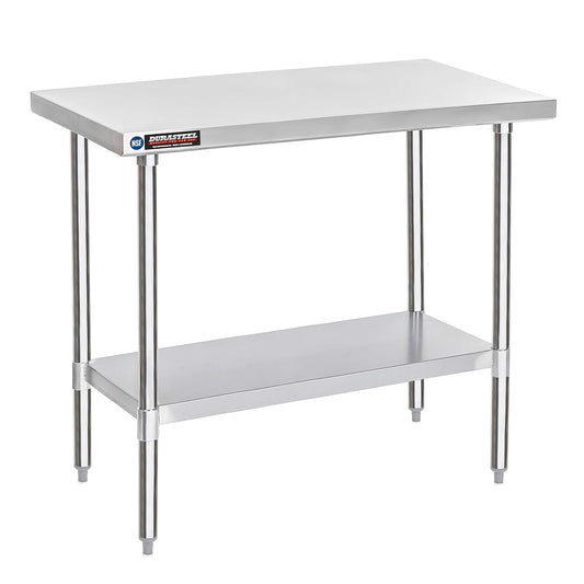DuraSteel 30x48 Stainless Steel Work Table - NSF Commercial Prep Metal Table - Outdoor Pizza Oven Stand w/Under Shelf - Kitchen Island Laundry Utility Garage Microwave Stand Large Rolling Storage Cart