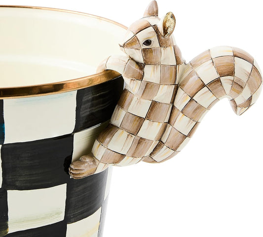 MACKENZIE-CHILDS Pot Climber, Outdoor Planter Hanging Decor, Brown-and-White Mocha Check Squirrel