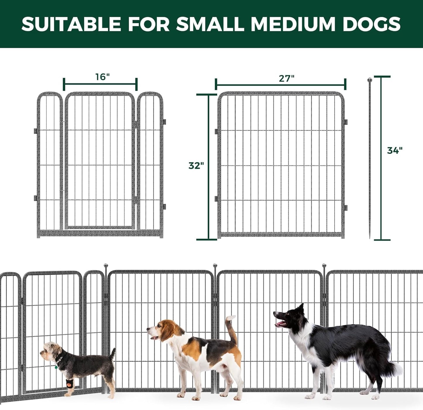 FXW Garden Fence Outdoor for The Yard – 32in(H) x 54.7ft(L) Heavy Duty Metal Animal Barrier for Dog and Rabbit, Decorative Dog Fence, 24 Panels, Silver