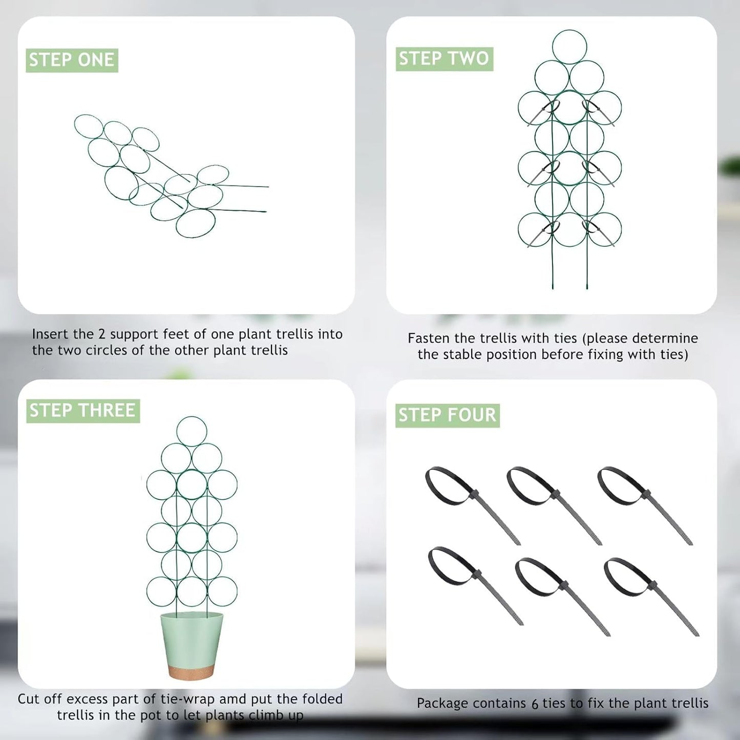 Trellis for Potted Plant Trellis Indoor, Stackable Indoor Trellis for Climbing Plants Support, 3 Pack Small Metal House Plant Trellis for Garden Vines, Flower and Christmas Tree