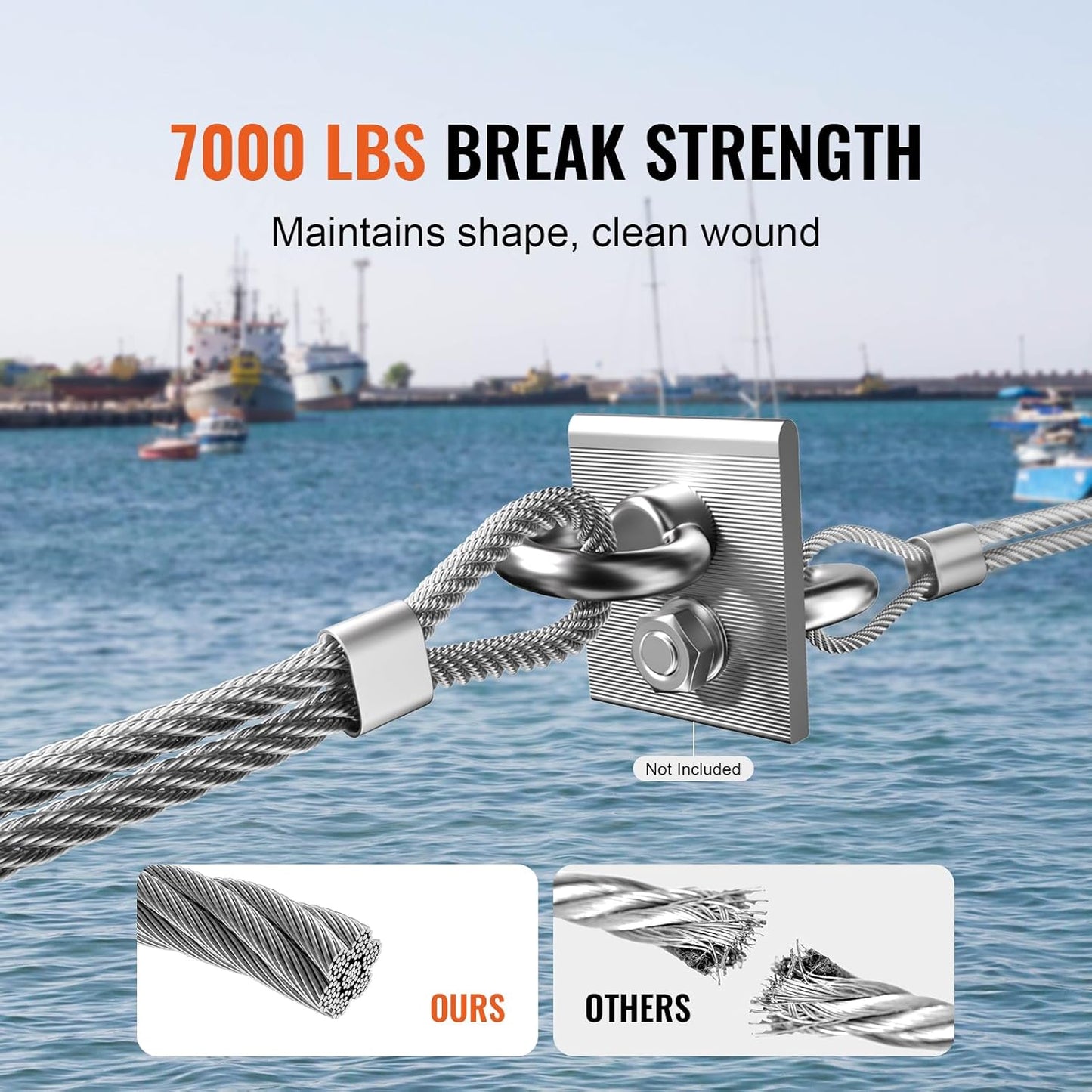 VEVOR Wire Rope, 1/4" 250 ft Zinc Galvanized Carbon Steel Cable with Gloves, 7000 lbs Breaking Strength, 7 x 19 Strands Construction Marine Aircraft Grade for Handrail Stair Decking Fence Outdoors